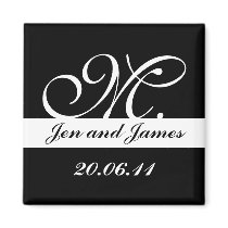 Monogram M Wedding Black & White Save the Date Fridge Magnets