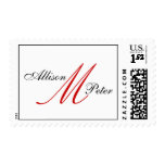 Monogram M Wedding Elegant Red White Postage