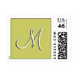Monogram M Wedding Green White Black Postage Stamp
