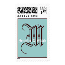 Monogram M Wedding Names Aqua Espresso Postage postage by monogramgallery Monogram M Wedding Names Aqua Espresso Postage postage