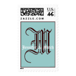 Monogram M Wedding Names Aqua Espresso Postage