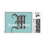 Monogram M Wedding Names Aqua Espresso Postage