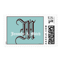Monogram M Wedding Names Aqua Espresso Postage postage by monogramgallery Monogram M Wedding Names Aqua Espresso Postage postage