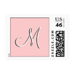Monogram M Wedding Pink White Black Postage Stamp