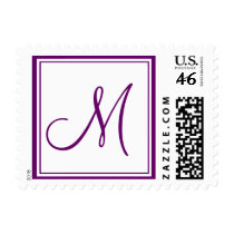 Monogram M Wedding Postage Stamp White Purple