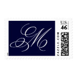 Monogram M Wedding Postage Stamps Navy Blue