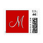 Monogram M Wedding Red White Black Postage Stamp