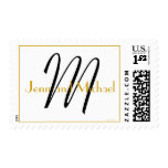 Monogram M Wedding Stamp Names Black White & Gold