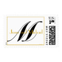 Monogram M Wedding Stamp Names Black White & Gold stamp