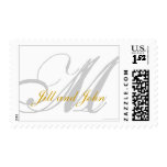Monogram M Wedding Stamp Names Grey White & Gold