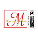 Monogram M Wedding Stamp Names Red White & Gold
