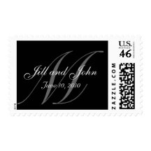 Monogram M Wedding Stamp with Names and Date