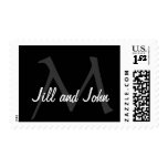 Monogram M Wedding Stamp with Names Grey Black