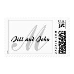 Monogram M Wedding Stamp with Names Grey Black