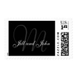 Monogram M Wedding Stamp with Names Grey Black