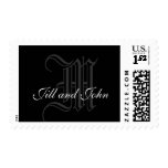 Monogram M Wedding Stamp with Names Grey Black