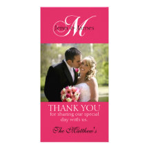 Monogram M Wedding Thank You Photo Cards Fuchsia