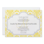 Monogram M Yellow  Damask Wedding Invitations