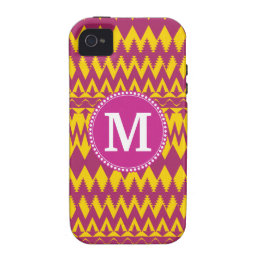 Monogram Magenta Pink Purple Yellow Tribal Pattern Vibe iPhone 4 Case