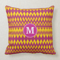 Monogram Magenta Pink Purple Yellow Tribal Pattern Throw Pillows