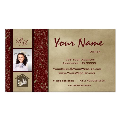 Monogram Marble Real Estate Photo Business Cards 6 (front side)