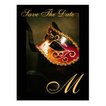 Monogram Masqurade Mask Save The Date Postcard postcards