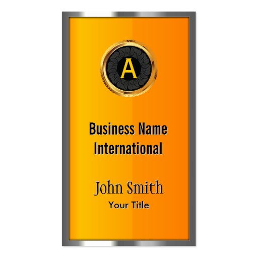 Monogram Metal Frame Yellow Business Card (front side)
