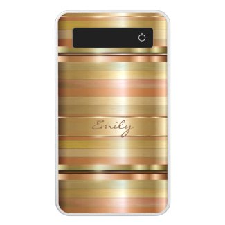 Monogram Metallic Gold & Copper Stripes Power Bank