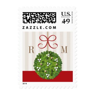 Monogram Mistletoe Wedding Postage Stamps