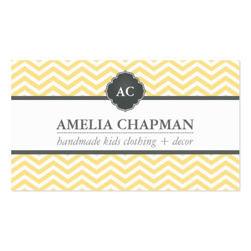 MONOGRAM modern chevron pattern pale yellow grey Business Cards (front side)