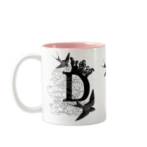 Monogram Mug "D"  with Crown and Birds