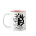 Monogram Mug "P" with Crown and Birds by pauletteparis Monogram Mug "P" with Crown and Birds