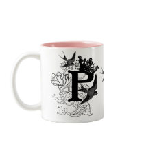 Monogram Mug "P"  with Crown and Birds