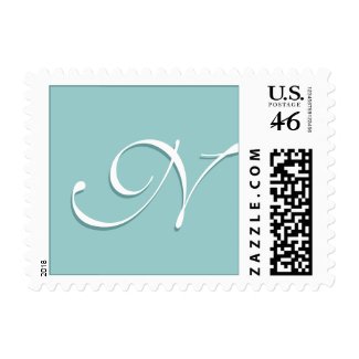 Monogram N Custom Wedding Blue White Postage stamp