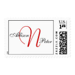 Monogram N Wedding Elegant Red White Postage