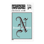 Monogram N Wedding Names Aqua Espresso Postage