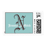 Monogram N Wedding Names Aqua Espresso Postage