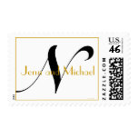 Monogram N Wedding Stamp Names Black White & Gold