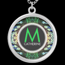 Monogram Name Blue Green Batik Necklace