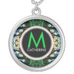Monogram Name Blue Green Batik Necklace