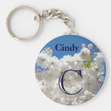 Monogram Name keychain Pink Blossom Blue Sky