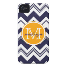 Monogram Name Navy Blue White Chevron Pattern Case-Mate iPhone 4 Case
