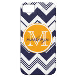 Monogram Name Navy Blue White Chevron Pattern iPhone 5 Cases