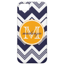 Monogram Name Navy Blue White Chevron Pattern iPhone 5 Cases