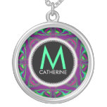 Monogram Name Purple Green Psychedelic Gift Neckla Jewelry