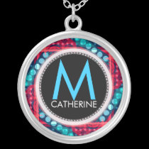 Monogram Name Red Blue Abstract Gift Necklace