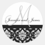 Monogram & Names Damask Grey Wedding Sticker