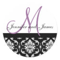 Monogram & Names Damask Plum Wedding Sticker