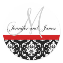 Monogram & Names Damask Red Wedding Sticker