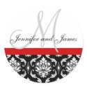 Monogram & Names Damask Red Wedding Sticker